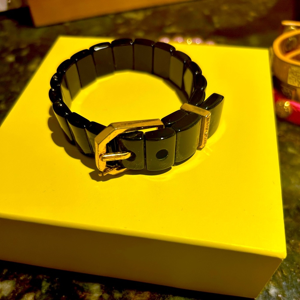 RUSTIC CUFF onyx and gold belt style bracelet
